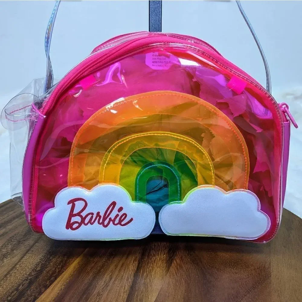 Barbie Kids Rainbow Cloud Play Purse  Zip Closure Fun Clear Pink